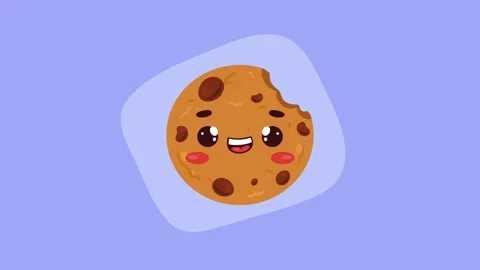 Cute kawaii chocolate chip cookie animation on purple background featuring .. Stock Footage 338398096