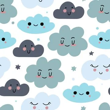 Cute kawaii clouds pattern. For decoration of childrens rooms and holidays. V Stock Illustration