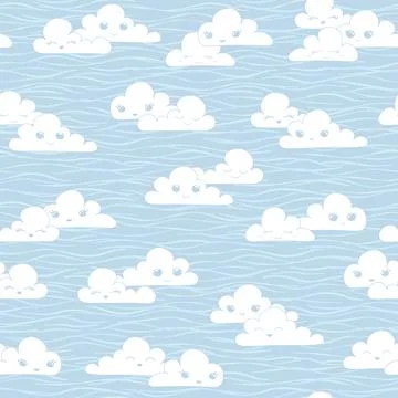 Cute kawaii clouds seamless vector pattern イラスト素材
