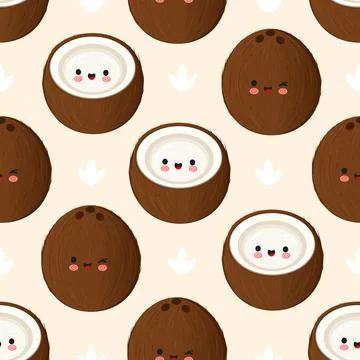 Cute kawaii coconut seamless pattern background Illustrazione stock