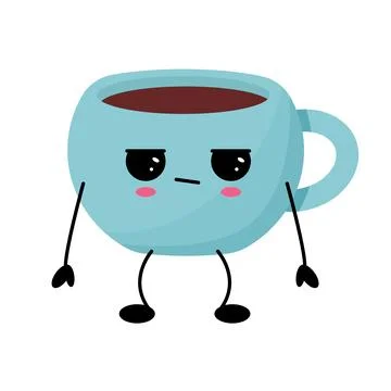 Cute Kawaii Coffee Cup Character With Sleepy Mood Stock Illustration