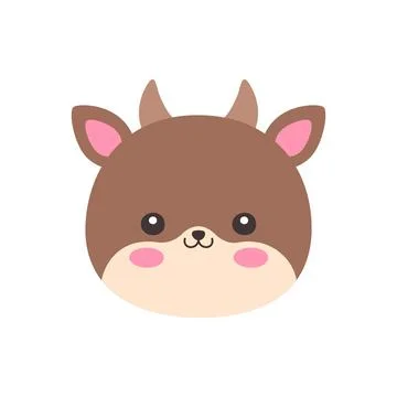 Cute Kawaii Deer Face Flat Vector Illustration 库存插图