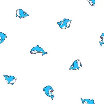 Cute kawaii dolphin. Seamless pattern. Stock Illustration