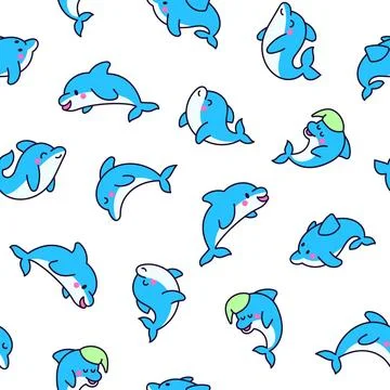 Cute kawaii dolphin. Seamless pattern. Stock Illustration