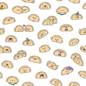 Cute kawaii dumpling. Seamless pattern. Stock Illustration