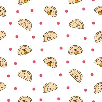 Cute kawaii dumpling. Seamless pattern. イラスト素材