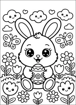 Cute Kawaii Easter Coloring Book for Kids Stock Illustration