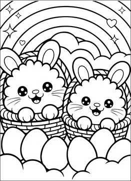Cute Kawaii Easter Coloring Book for Kids Stock Illustration