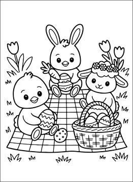 Cute Kawaii Easter Coloring Book for Kids Illustrazione stock