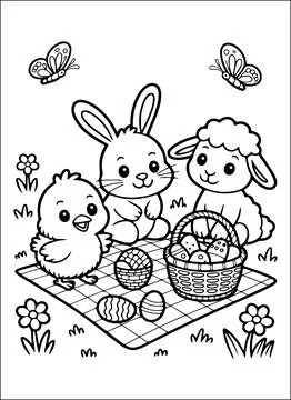 Cute Kawaii Easter Coloring Book for Kids Stock Illustration