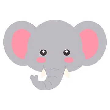 Cute Kawaii Elephant Face Flat Vector Illustration イラスト素材