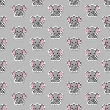 Cute Kawaii Elephant(calf) Seamless Pattern Background with Cartoon Baby El.. Stock Illustration