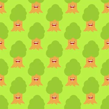 Cute kawaii forest pattern seamless. funny tree background cartoon style. kid Illustrazione stock
