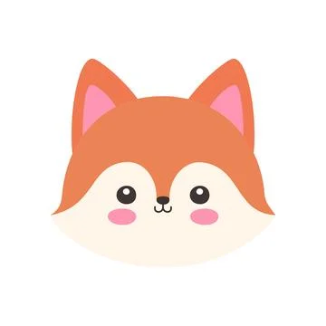 Cute Kawaii Fox Face Flat Vector Illustration Stock Illustration