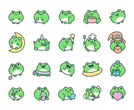 Cute kawaii frog and toad cartoon characters set Illustrazione stock