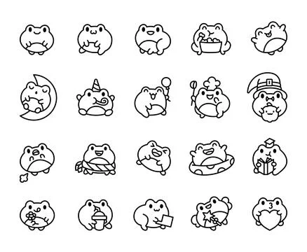 Cute kawaii frog and toad cartoon characters set Illustrazione stock