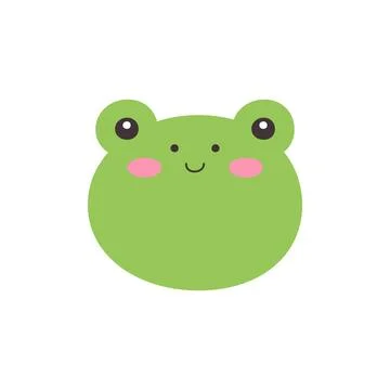 Cute Kawaii Frog Face Flat Vector Illustration Stock Illustration