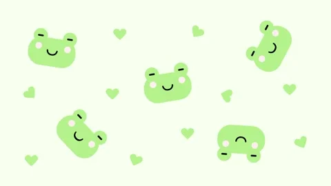 Cute Kawaii Green Frog Pattern with Hearts Wallpaper Stock Footage 336838351