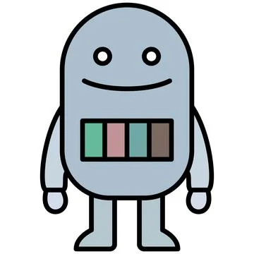 Cute kawaii grey capsule robot smiling character flat outline Illustrazione stock