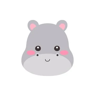 Cute Kawaii Hippo Face Flat Vector Illustration Stock Illustration