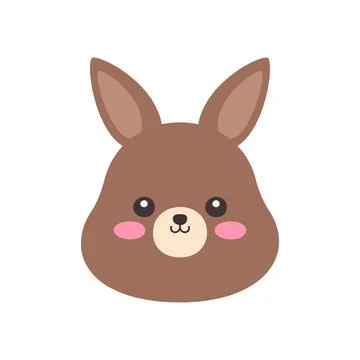 Cute Kawaii Kangaroo Face Flat Vector Illustration Stock Illustration