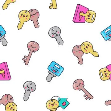 Cute kawaii key. Seamless pattern. Stock Illustration