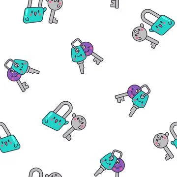 Cute kawaii key. Seamless pattern. Stock Illustration