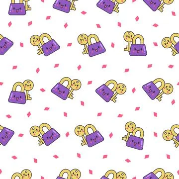 Cute kawaii key. Seamless pattern. Stock Illustration
