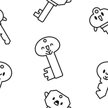 Cute kawaii key. Seamless pattern. Coloring Page. Stock Illustration