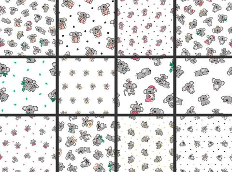 Cute kawaii koala bear. Seamless pattern. Stock Illustration