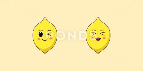 Cute Kawaii Lemon, Cartoon Citrus Fruit. Vector Stock Illustration