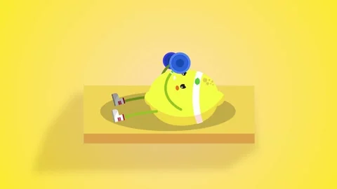 Cute kawaii Lemon character doing bench press workout animation loop for kids Stock Footage 132815115