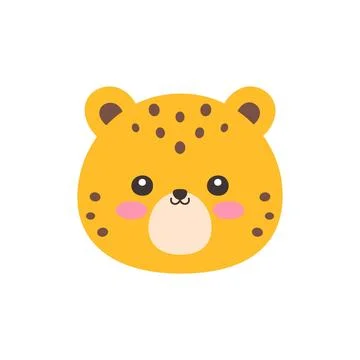 Cute Kawaii Leopard Face Flat Vector Illustration Stock Illustration