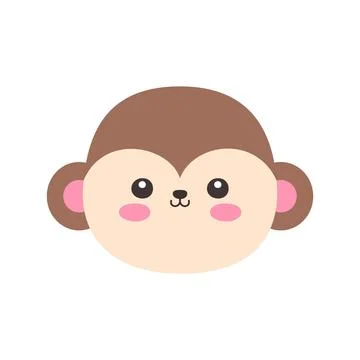 Cute Kawaii Monkey Face Flat Vector Illustration 스톡 일러스트