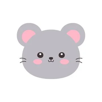 Cute Kawaii Mouse Face Flat Vector Illustration Stock Illustration