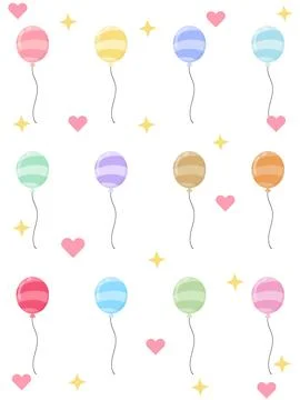 Cute Kawaii Pastel Balloon Pattern 12 Colors Stock Illustration