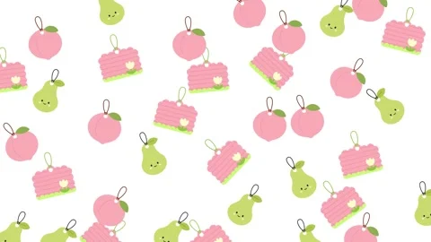 Cute Kawaii Pattern of Fruit Hanging Tags with Peach Pear and Flower Gift Labels Stock Footage 345539382