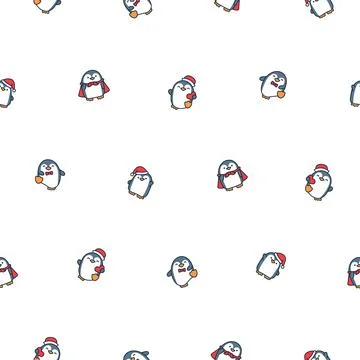Cute kawaii penguin. Seamless pattern. Stock Illustration