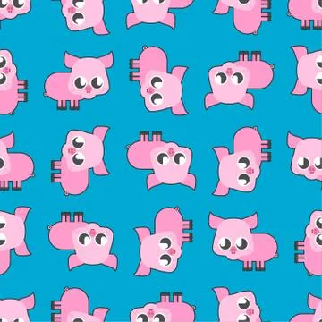 Cute kawaii pig pattern seamless. funny swine background cartoon style. kids  Stock Illustration
