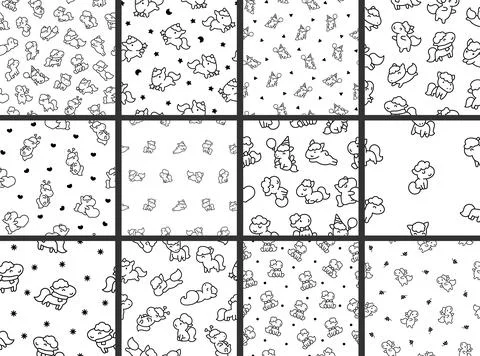 Cute kawaii pony. Seamless pattern. Coloring Page. Stock Illustration