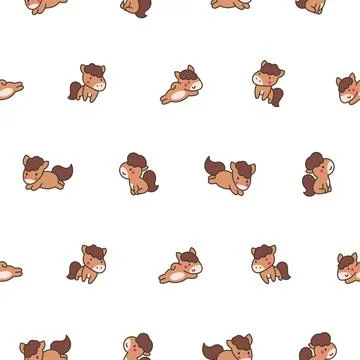 Cute kawaii pony. Seamless pattern. Stock Illustration