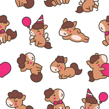 Cute kawaii pony. Seamless pattern. Stock Illustration
