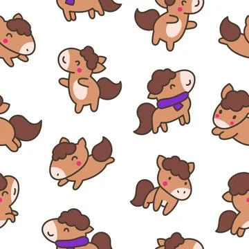 Cute kawaii pony. Seamless pattern. Stock Illustration