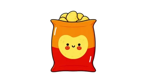 Cute Kawaii Potato Chips Bag Animation - Cartoon Snack Mascot Vídeos de archivo 337387341