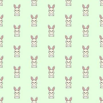 Cute Kawaii Rabbit Seamless Pattern with Cartoon Baby Bunny Stickers for Ki.. Stock Illustration