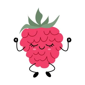 Cute Kawaii Raspberry Fruit Character Meditating Stock Illustration