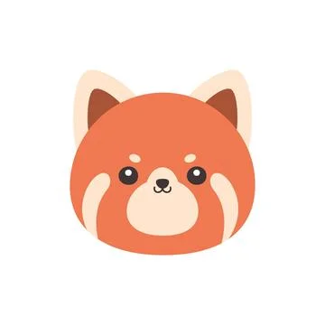 Cute Kawaii Red Panda Face Flat Vector Illustration Stock Illustration