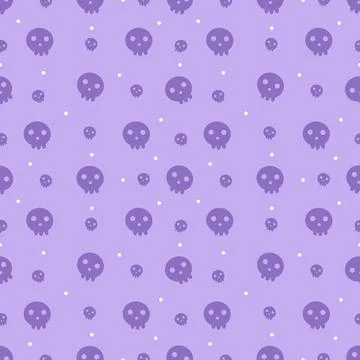 Cute Kawaii Skull Seamless Pattern on Pastel Purple Background Stock Illustration