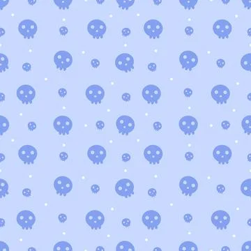 Cute Kawaii Skull Seamless Pattern on Pastel Blue Background Ilustración de archivo