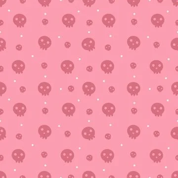 Cute Kawaii Skull Seamless Pattern on Dusty Pink Background Stock Illustration